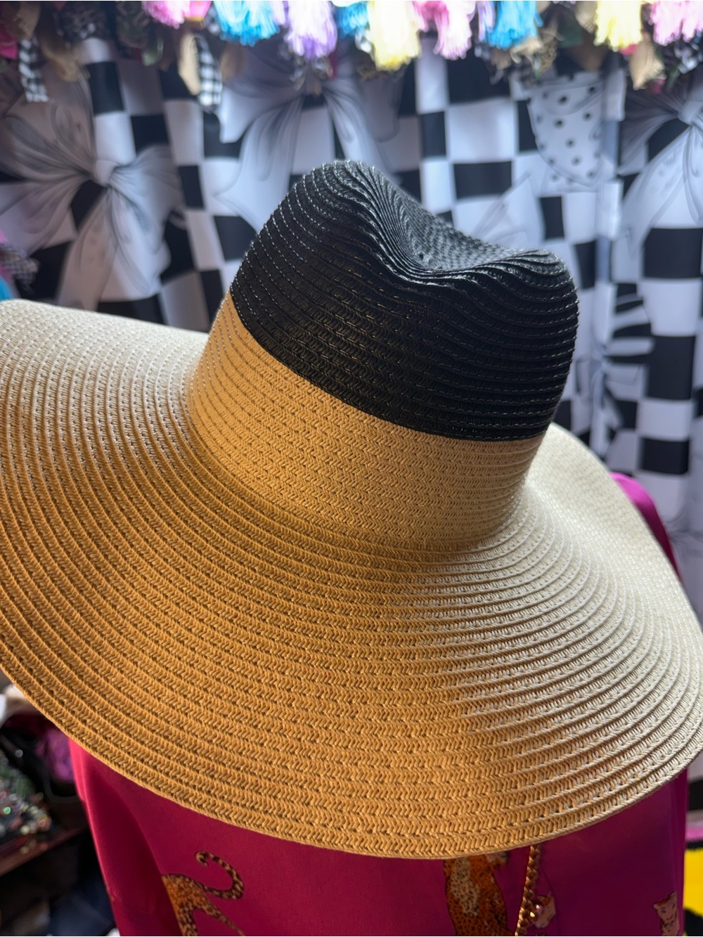 Magid Hat | Wide Brim Straw Sun Hat with Black Crown & Tan Brim